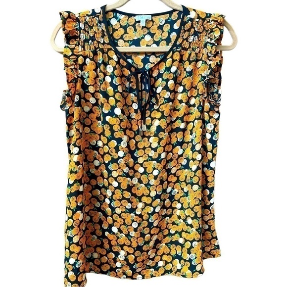 Spense sleeveless top, size medium, citrus fruit print, smocking detail - Picture 1 of 5